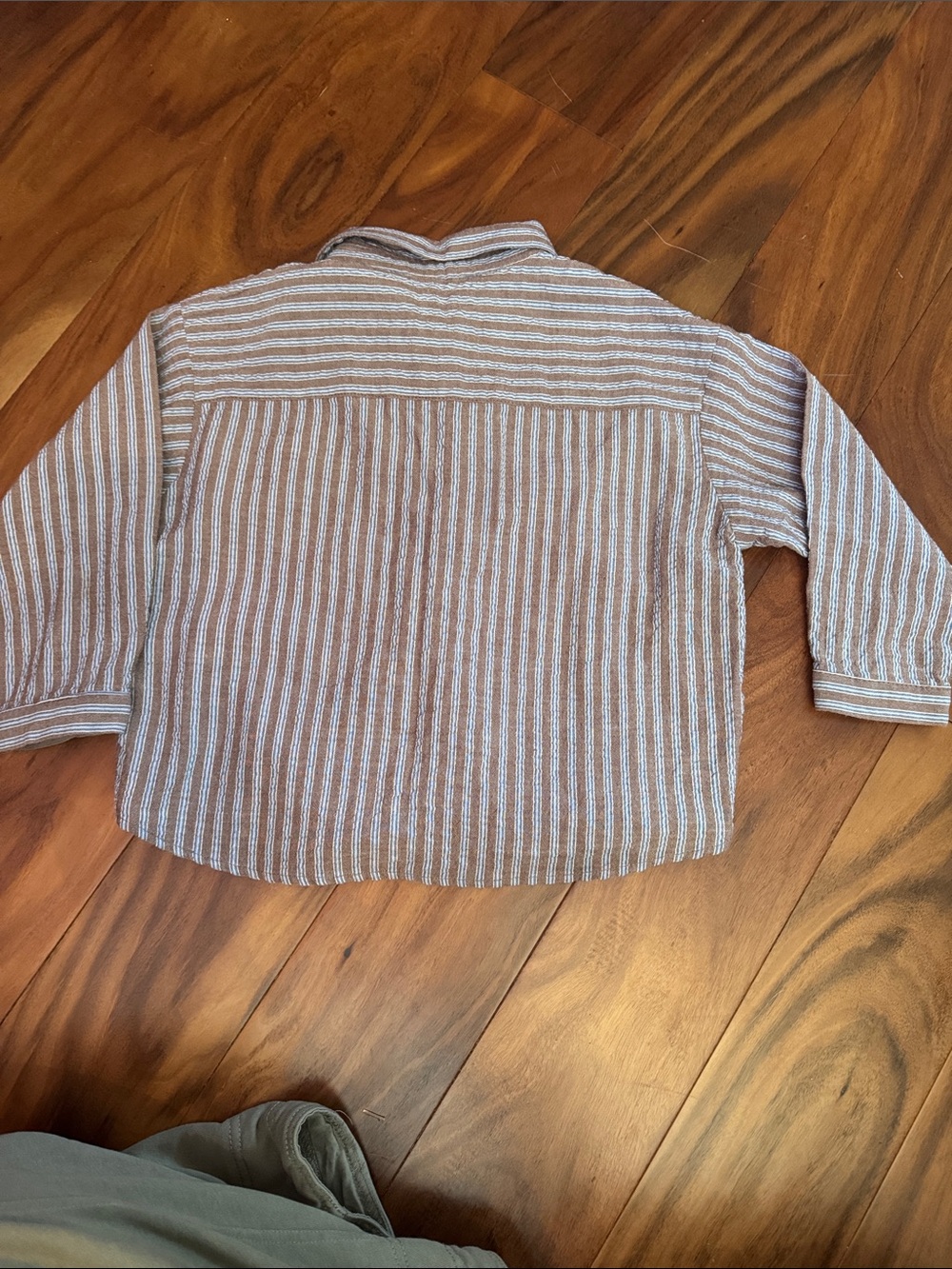 Zara Striped Button-Down Shirt in Brown, blue and Cream - Picture 3 of 3